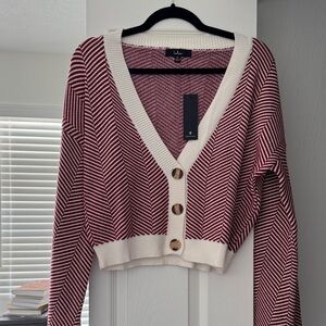 Lulu's Burgundy and Cream Striped Cardigan